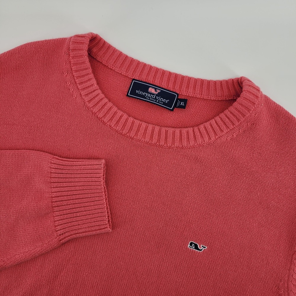 Vineyard Vines Mens XL Coral Pink Sweater 100% Cotton‎ Crewneck Whale Logo
